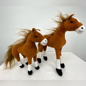 Vintage Schyllling Plush Stuffed Horse Toy Set - Brown and White bendy‎ legs